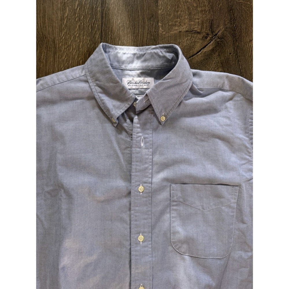 Brooks Brothers Original Polo Shirt 16.5-34 Blue Cotton Oxford Button Down Exc